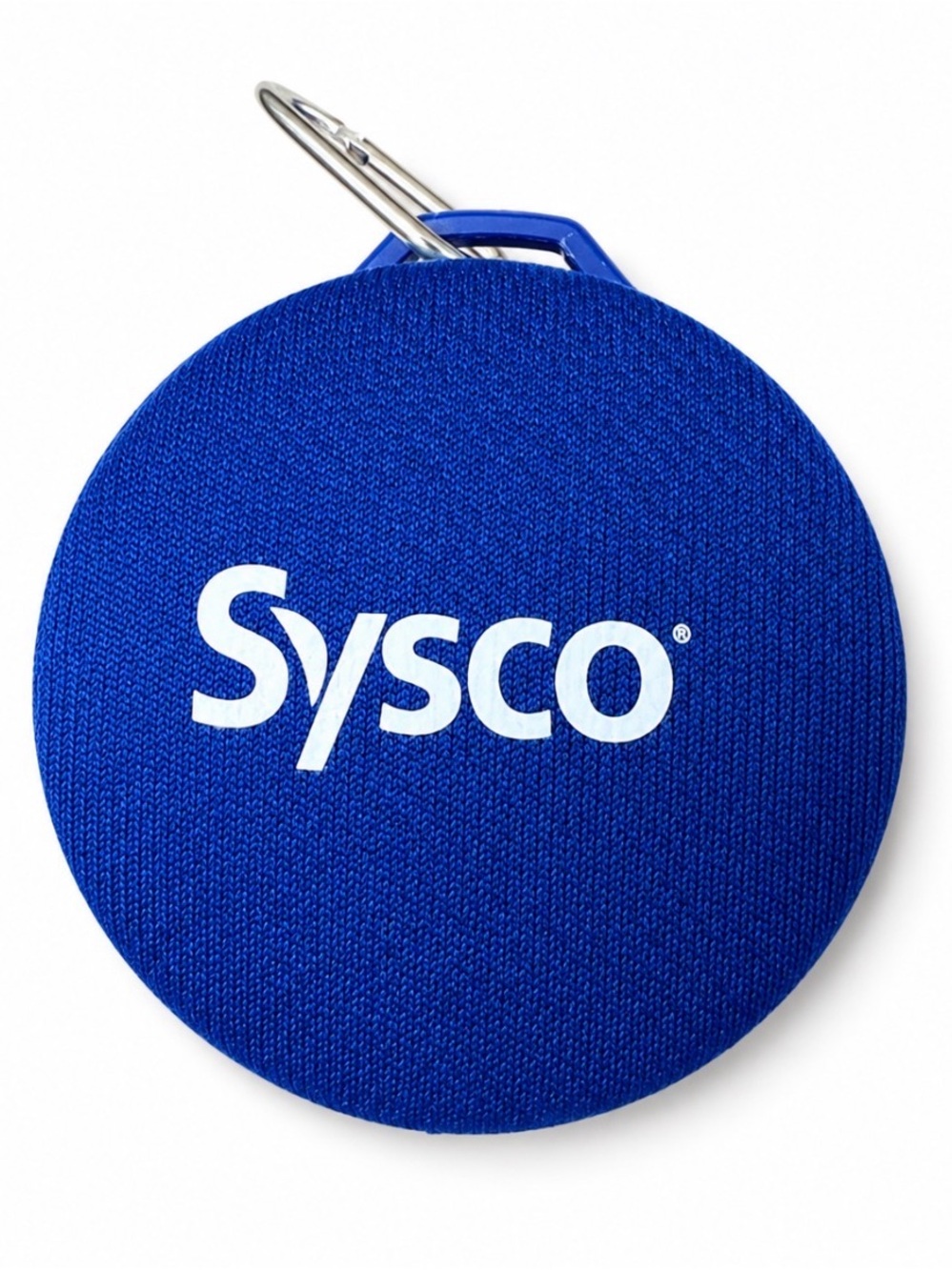 Sysco Branded Blue Round portable Bluetooth speaker NEW USB charged Clip on
